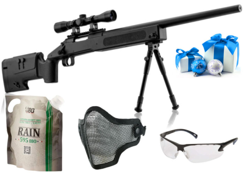 Pack de Noël Airsoft Airsoft Sniper Double Eagle M62F Type M40 + lunette 4x32 + bipied