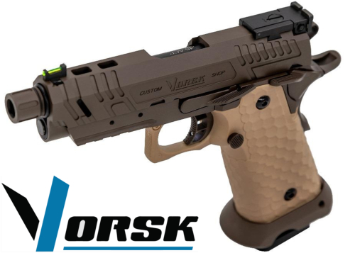 Réplique Airsoft Vorsk CS Hi-Capa 3.8 Vengeance Compact Tan / Bronze 1,0J gaz GBB 