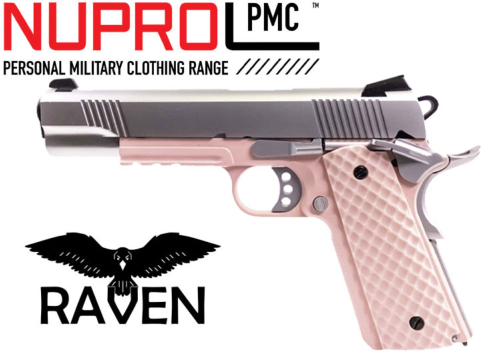 Réplique Airsoft Nuprol Raven 1911 MEU Rail full metal Rose / Silver GBB