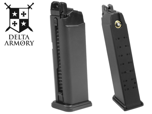 Chargeur Airsoft Delta Armory à gaz pour P17 Glock 23BB 